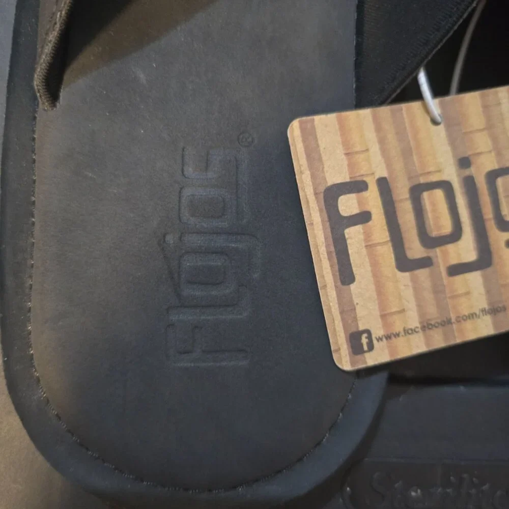Flojos Mens‎ Black Flip Flops Size 10 Rubber & Faux Leather Casual Footwear